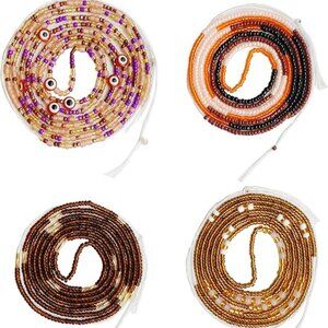 Handmade Waist Beads Set of 4 – 50 Inch Cotton, Non-Stretch Body Jewelry